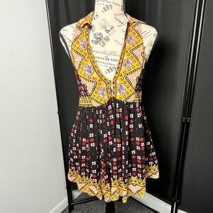 Free‎ People Mini Dress Halter Neck Bohemian Print XS